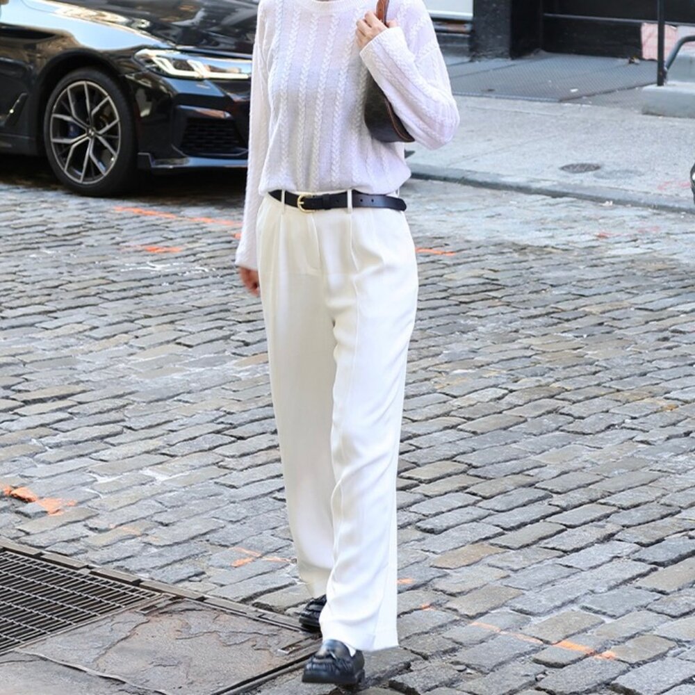 Emerson Lang white wide leg pants size M-stretch waist